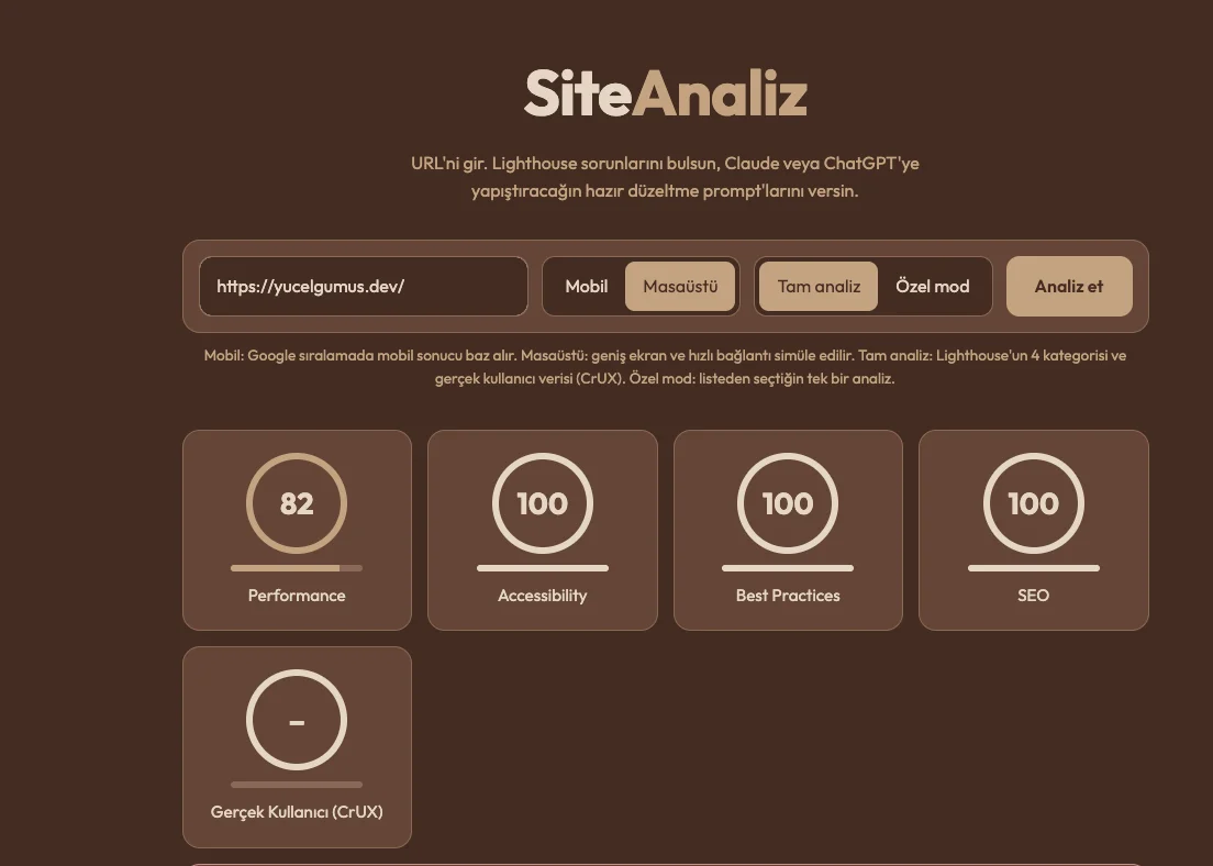 Web Site Analiz projesi ekran görüntüsü